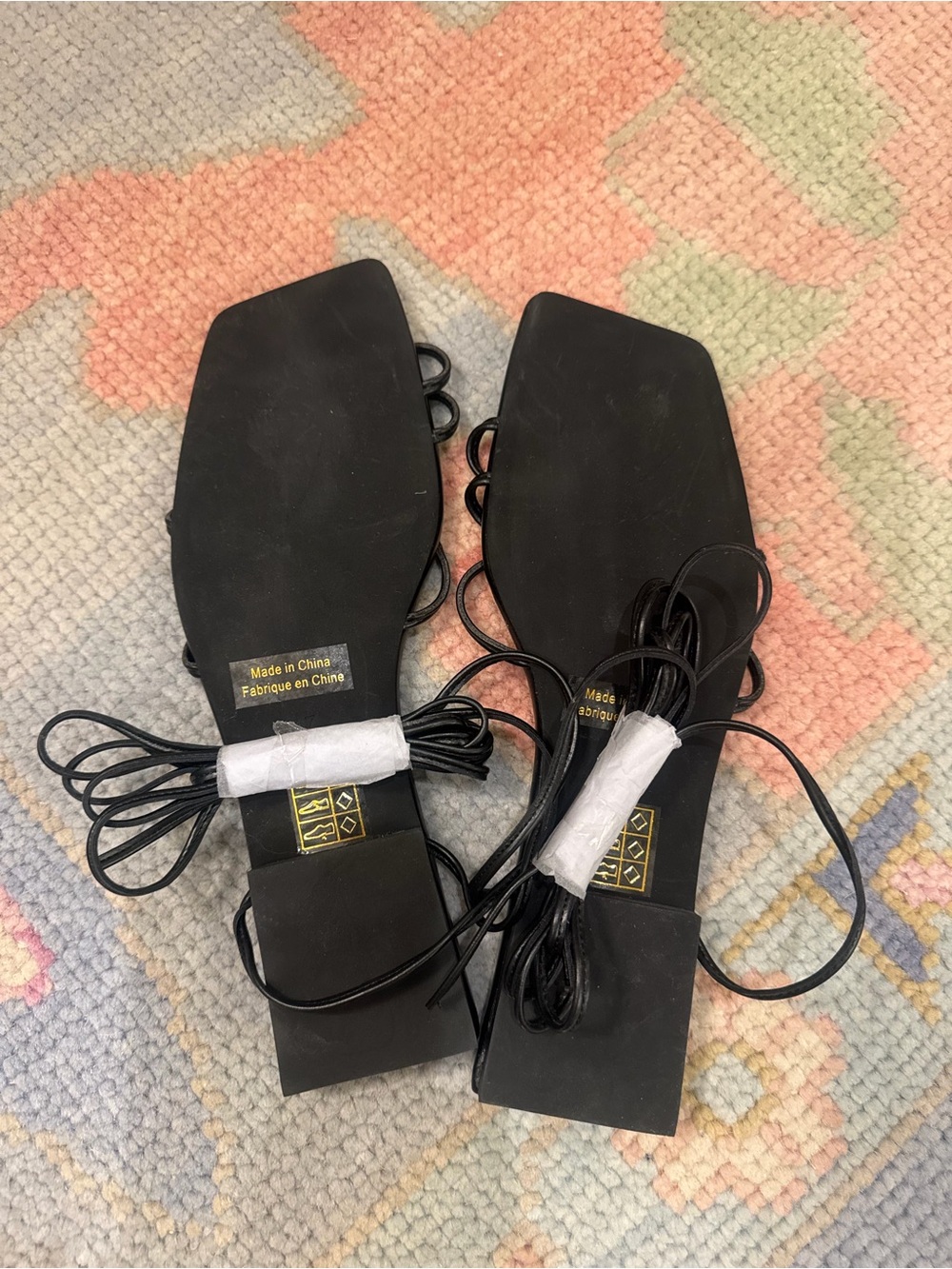 Jeffrey Campbell Black Strappy Square-Toe Lace-Up Sandals - Picture 2 of 3